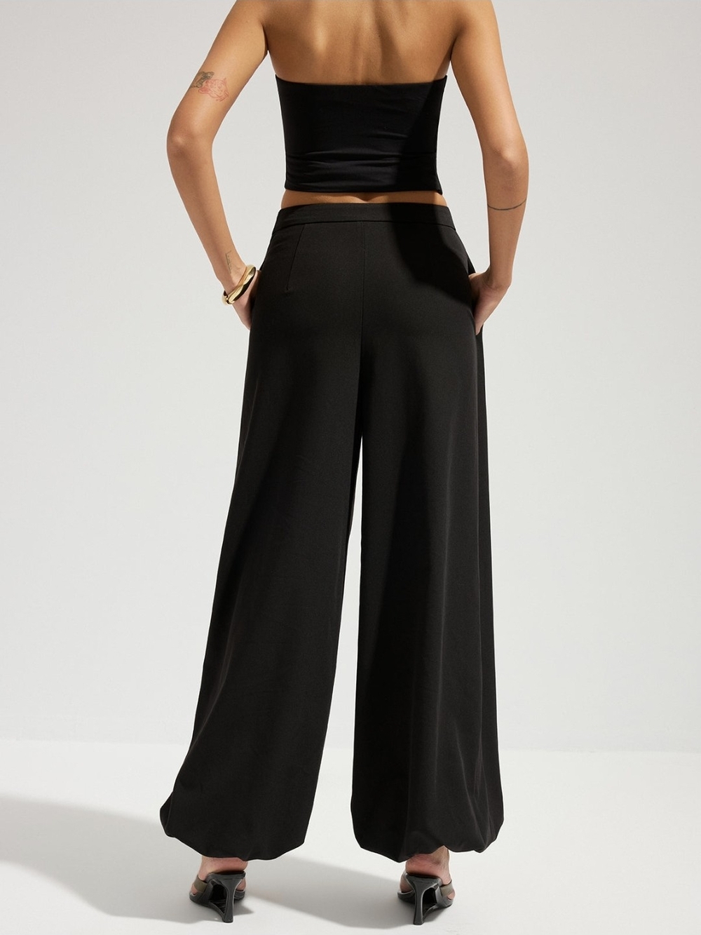 Commense Black Wide-Leg Balloon Wrap Overlay Pants - Picture 5 of 12